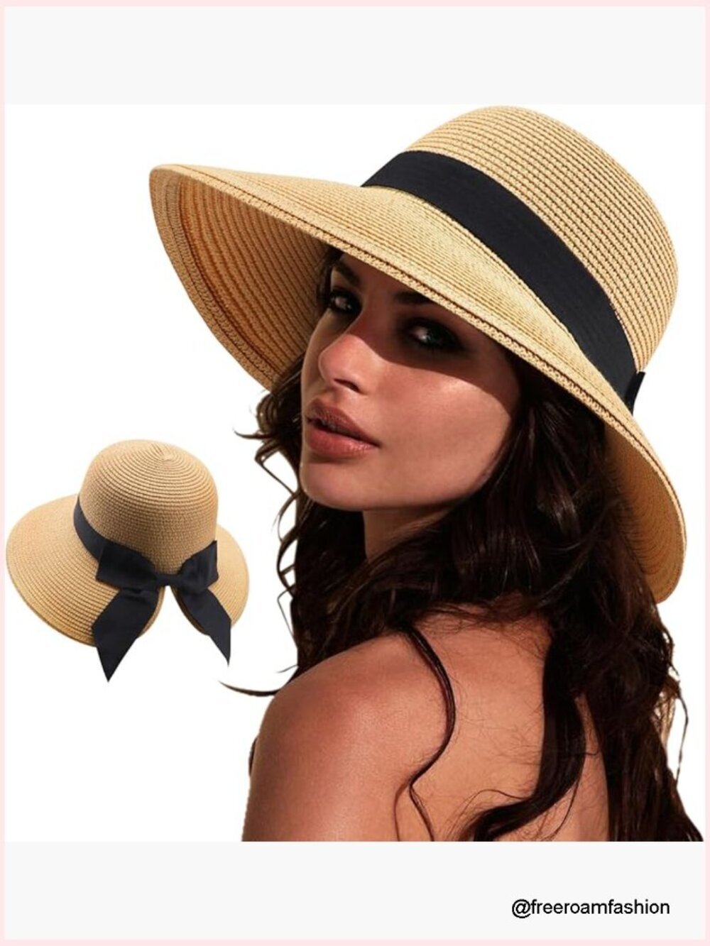 Women's Foldable Wide Brim Straw Sun Hat with Bowknot UPF 50+